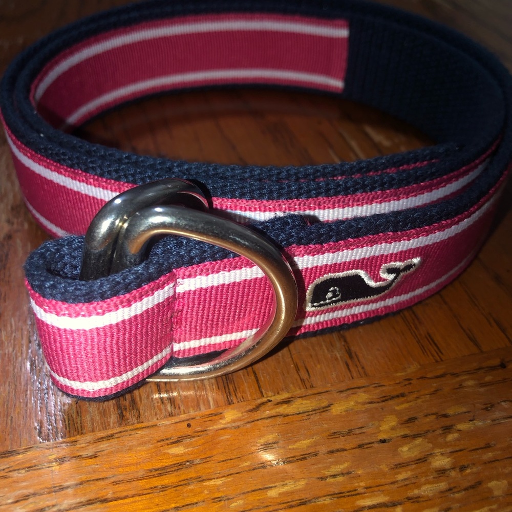 Vineyard Vines Women's D Ring Canvas Cotton Pink Blue Belt Shep & Ian Size M